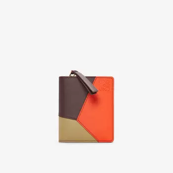 Компактный кожаный кошелек puzzle на молнии Loewe, цвет burgundy/orange