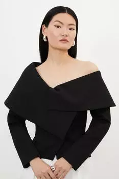 Компактный пиджак с асимметричным воротником и эластичным воротником Karen Millen, черный