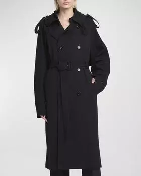 Компактный тренч из шерстяного габардина с поясом Bottega Veneta, цвет Midniteblu