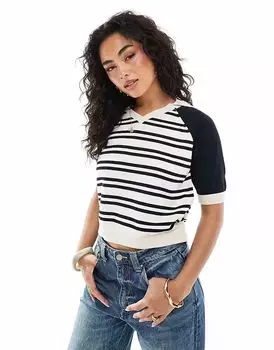 Компактный трикотажный футбольный топ-поло ASOS DESIGN в темно-синюю полоску
