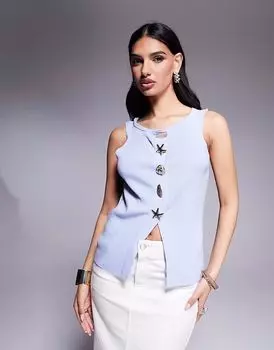 Компактный трикотажный топ ASOS DESIGN синего цвета с золотыми пуговицами