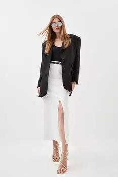 Компактный удлиненный пиджак с сильными плечами и эластичными принтами Karen Millen, черный