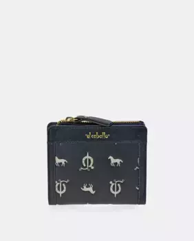 Компактный женский кошелек El Caballo из воловьей кожи и холста цвета котелка, черный