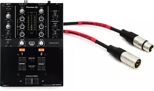 Комплект 2-канального DJ-микшера Pioneer DJ DJM-250MK2 с микрофонным кабелем Pro Co EXM-10 Excellines — 10 футов Pioneer DJ + Pro Co DJM-250MK2=1 EXMSS-10=1