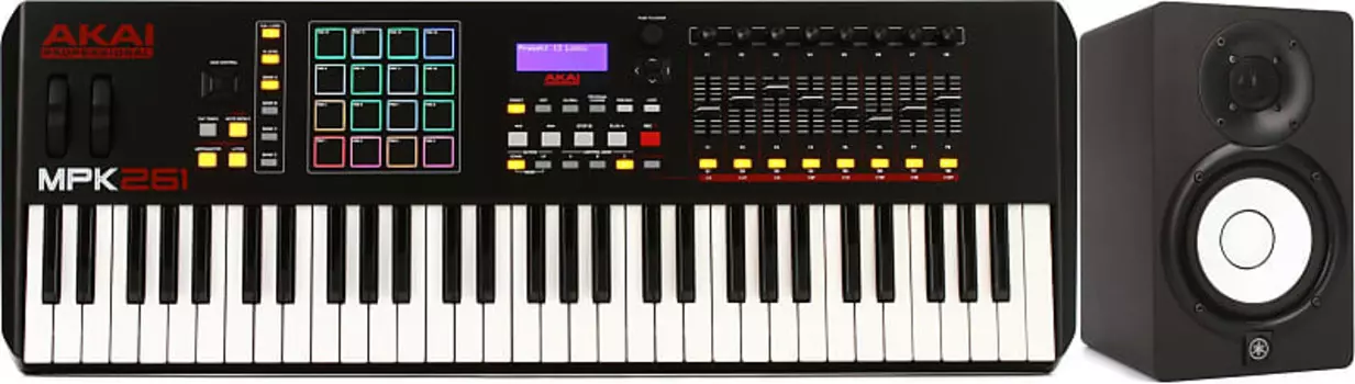 Комплект 61-клавишного контроллера клавиатуры Akai Professional MPK261 с 5-дюймовым студийным монитором Yamaha HS5 с питанием Yamaha + Akai Professional HS5=1 MPK261=1
