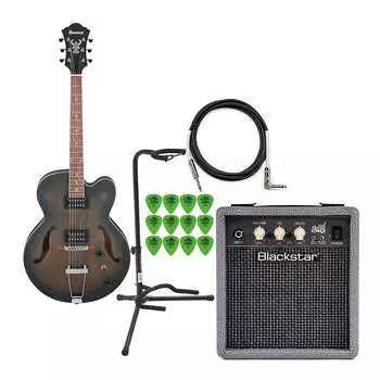 Комплект 6-струнной электрогитары Ibanez AF Artcore (прозрачная черная плоская) Ibanez AF Artcore 6-String Electric Guitar (Transparent Black Flat) Bundle