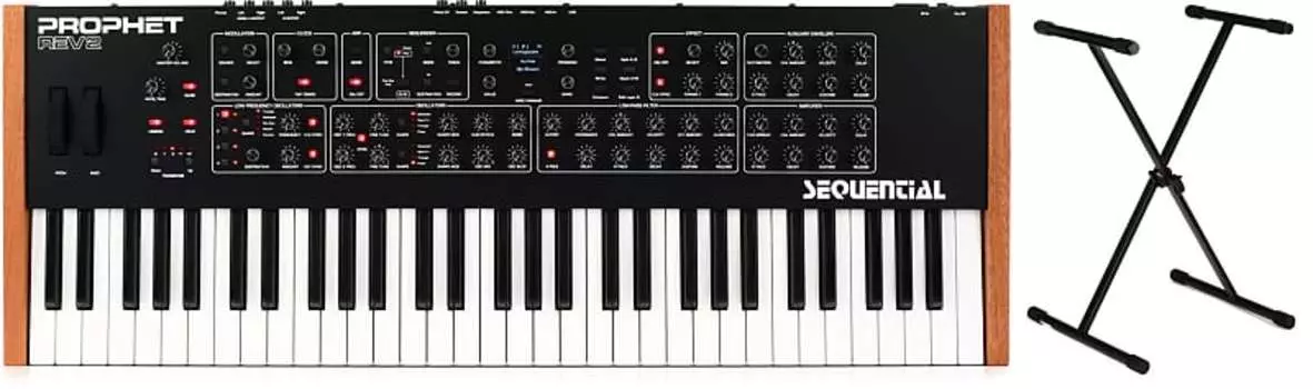 Комплект 8-голосного аналогового синтезатора Sequential Prophet Rev2-08 с Gator Frameworks GFW-KEY-1000X Стандартная подставка для клавиатуры X-Style
