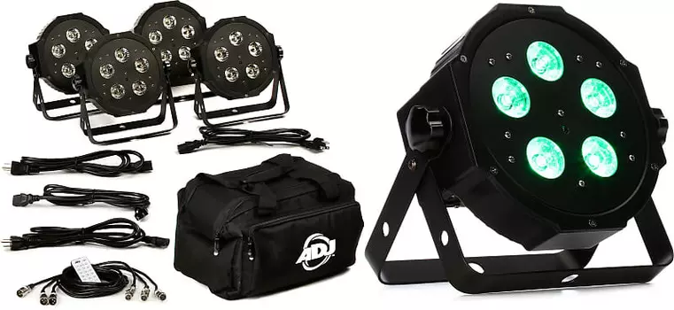 Комплект ADJ Mega Flat Hex Pak 4x RGBWA+UV Par с кабелями и сумкой Пакет с ADJ Mega Hex Par RGBAW+UV Par American DJ MEG386=1 MEG600=1