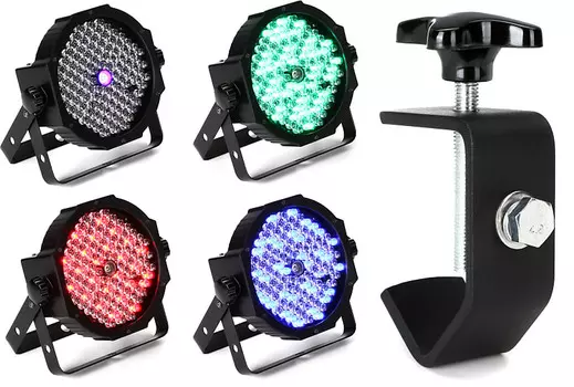 Комплект ADJ Mega Flat Pak Plus RGB+UV Par (4 шт.) Комплект с С-образным зажимом ADJ American DJ MEG555=1 C-CLAMP=1