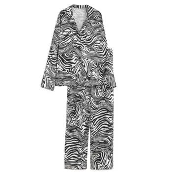 Комплект атласной пижамы с принтом зебра H&amp;M, черный/белый