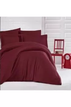 Комплект атласных пододеяльников Tekbord Metinev в красную полоску, бордовый