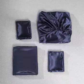 Комплект атласных простыней из 4 предметов CANDeal, синий