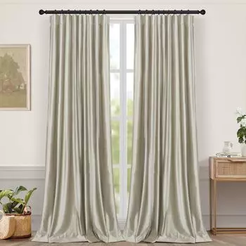 Комплект бархатных штор из 2-х черных ленточных штор с рюшами 140 х 145 см бархатная мягкая непрозрачная штора PMS, бежевый