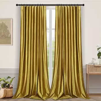 Комплект бархатных штор из 2 шт., плотные шторы, тепловые шторы, роскошные декоративные шторы с марокканским рисунком для гостиной и спальни, Ш132хВ213см, медово-желтые PMS, золото