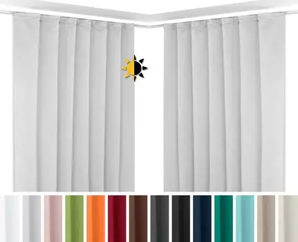 Комплект Beautex из 2 затемняющих штор с U-образной лентой с рюшами, плотные шторы, непрозрачное затемнение (светло-серый, 140 x 225 см)