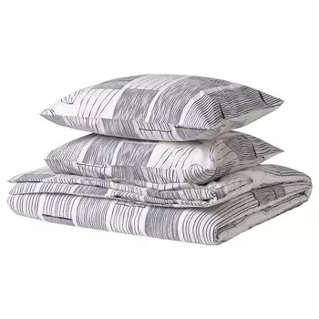 Комплект белья Ikea Bergkorsort Lined Sheet And 2 Pillowcases - 3 предмета, 240x220/50x60 см, белый/серый