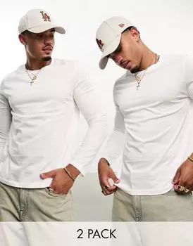 Комплект белых футболок с длинными рукавами и круглым вырезом ASOS DESIGN (2 шт.)