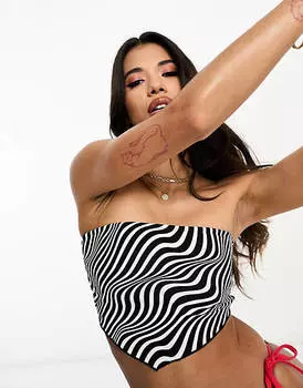 Комплект бикини-бандо с потертой отделкой, низом из носового платка и низом с завязками по бокам, с зебровым принтом