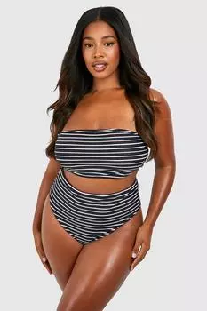Комплект бикини-бандо в полоску Plus boohoo, черный