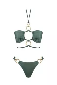 Комплект бикини без бретелек с тремя кольцами Sailor Moda, хаки