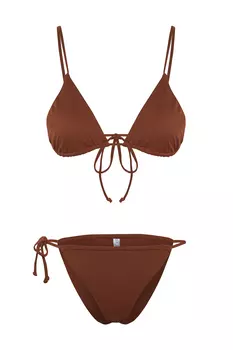 Комплект бикини - Коричневый - Однотонный Trendyol, коричневый