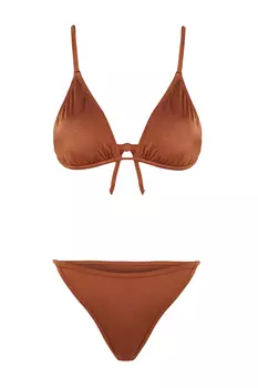 Комплект бикини - Коричневый - Однотонный Trendyol, коричневый