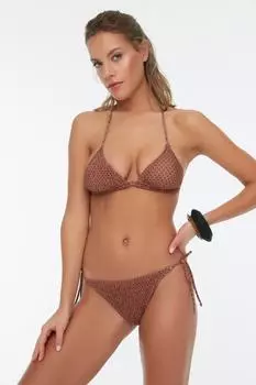 Комплект бикини - Коричневый - В горошек Trendyol