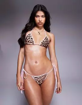 Комплект бикини Missyempire с розовой отделкой и вырезом халтер, с леопардовым принтом