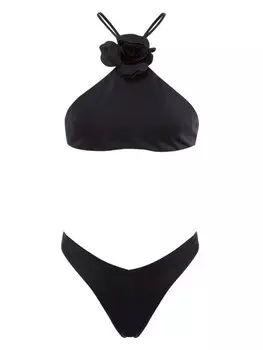 Комплект бикини Philosophy Di Lorenzo Serafini с воротником-халтер и цветочной аппликацией, черный