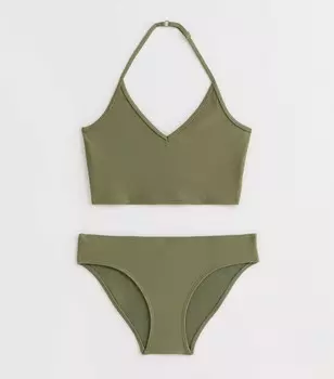 Комплект бикини с бретелькой на шее и хаки для девочек New Look, оливковый