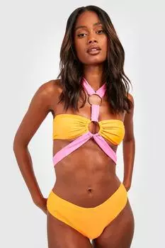 Комплект бикини с контрастными кольцами Boohoo, розовый