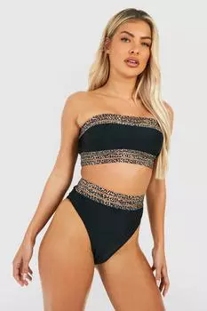 Комплект бикини с леопардовой отделкой Boohoo, черный