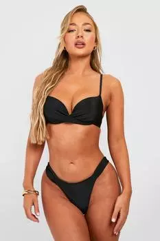 Комплект бикини с мягкой подкладкой и поворотным вырезом Push Up boohoo, черный