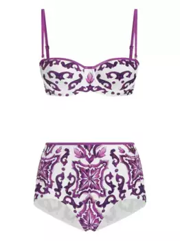 Комплект бикини с принтом майолика DOLCE & GABBANA, белый