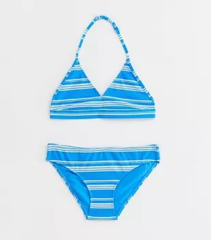 Комплект бикини с текстурированными треугольниками и синей полосой для девочек New Look, синий