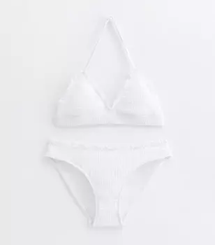 Комплект бикини с треугольными чашечками для девочек и оборками New Look, белый