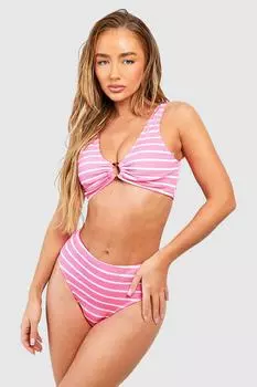 Комплект бикини с уплотнительными кольцами и складками в полоску boohoo, розовый