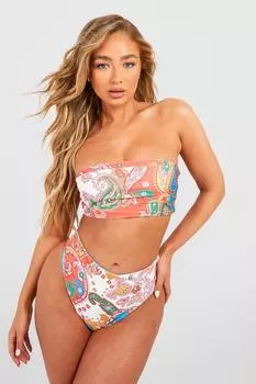Комплект бикини с высокой посадкой пейсли-бандо Boohoo, белый