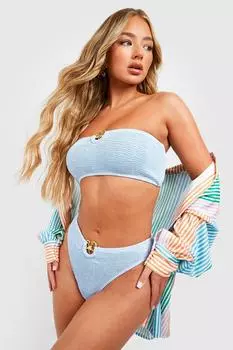 Комплект бикини с высокой посадкой star crinkle bandeau Boohoo, синий