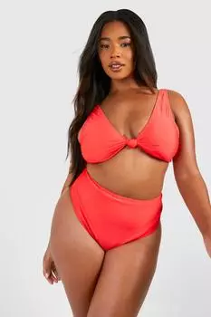 Комплект бикини с высокой талией и узлом Plus boohoo, красный