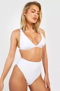 Комплект бикини с высокой талией и завязками на плечах Boohoo, белый