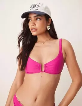 Комплект бикини-топ Abercrombie & Fitch с глубоким V-образным вырезом и завязками на спине в малиновом цвете