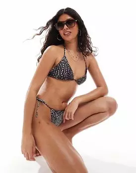 Комплект бикини-топ с треугольными чашечками и завязками на спине с принтом ската