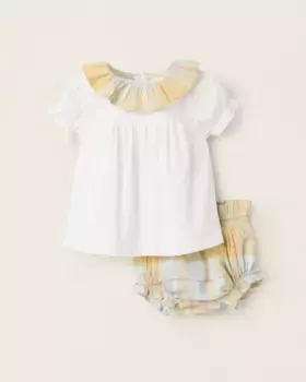 Комплект блузонов для девочки с воротником с оборками и подходящим чехлом для подгузника Zippy, белый