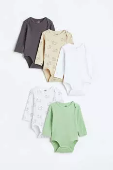 Комплект боди H&amp;M Dogs Long-sleeved, 5 пар, бежевый