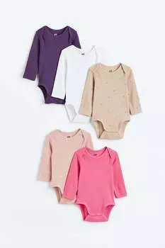 Комплект боди H&amp;M Long-sleeved, 5 пар, розовый/бежевый