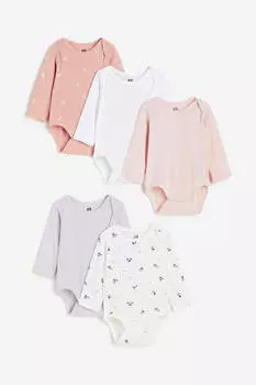 Комплект боди H&amp;M Long-sleeved, 5 пар, светло-фиолетовый/ светло-розовый