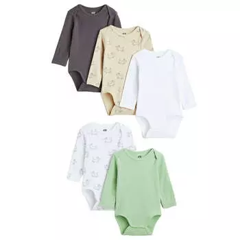 Комплект боди H&amp;M Long-sleeved, 5 штук, бежевый