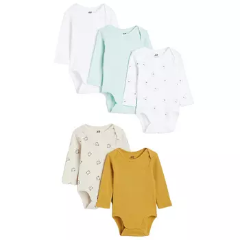 Комплект боди H&amp;M Long-sleeved, 5 штук, светло-бежевый