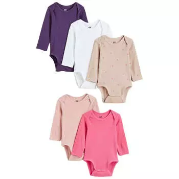 Комплект боди H&amp;M Long-sleeved, 5 штук, светло-сиреневый/розовый